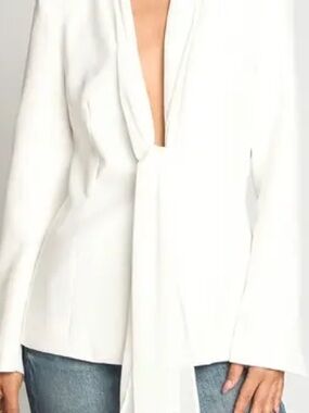 Sans Souci White Draped Front Blazer Jacket